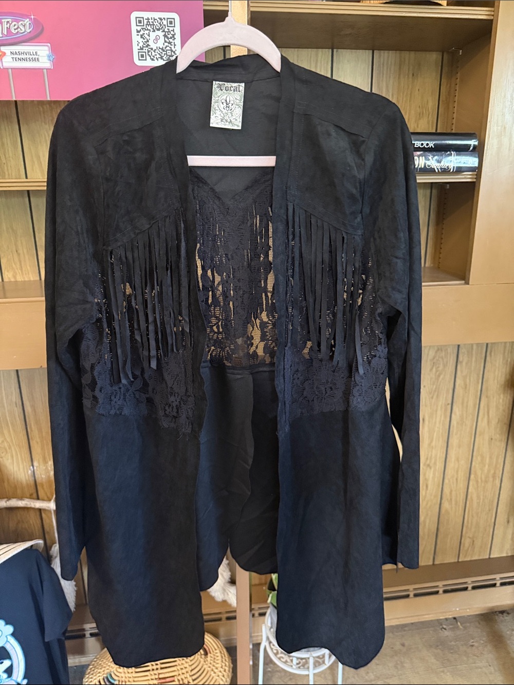Vocal Black Fringe & Lace Utility Jacket
